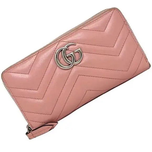 Authentic Gucci Quilt GG Marmont Zip Around Wallet Pink, Gold Hardware - Picture 1 of 4